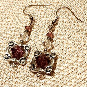 Faceted Amethyst Bead Drop Earrings Stainless Shepard Hook Summer Festival